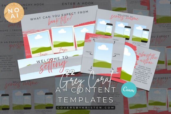 Grey A+ Content Author Canva Templates for Book Marketing